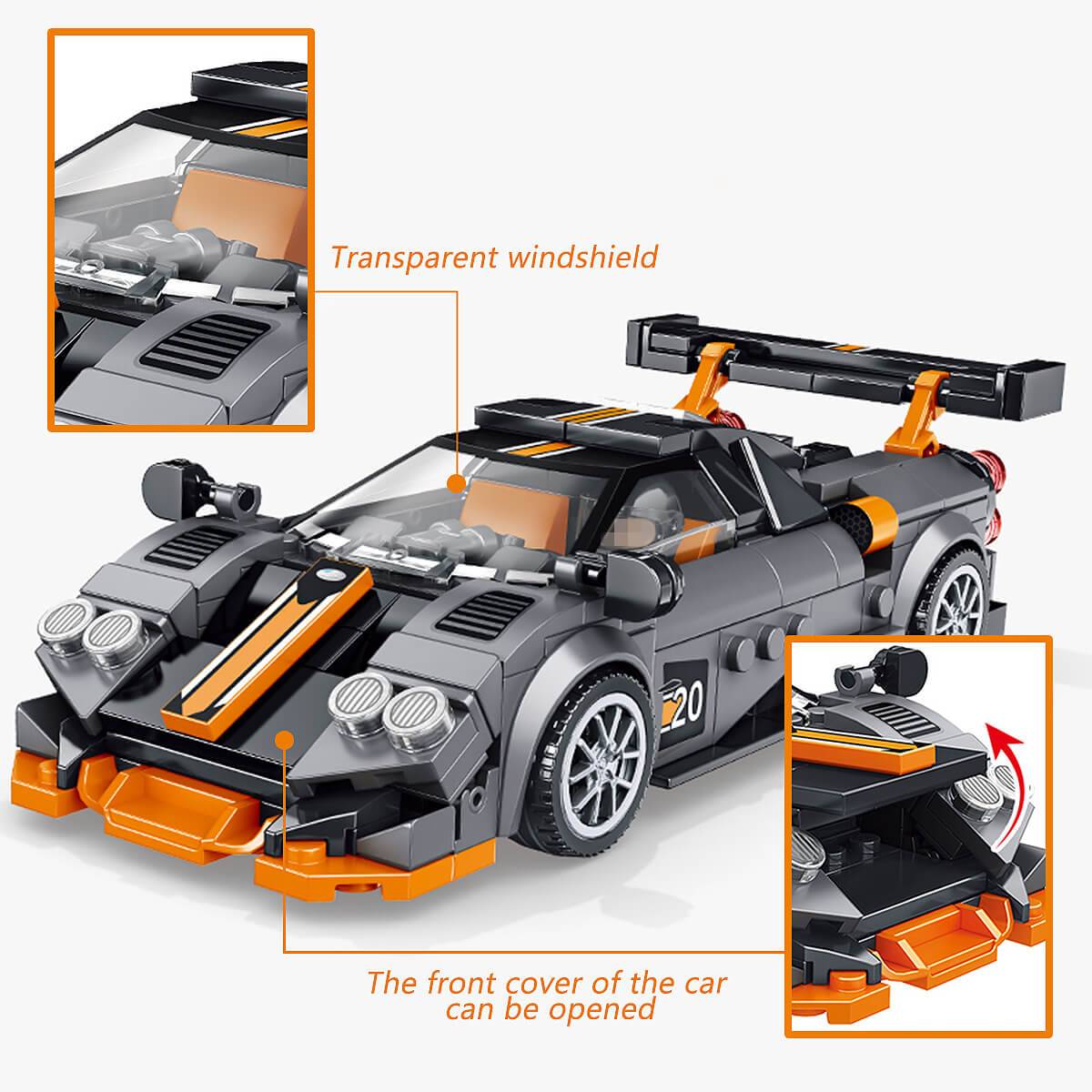 Panlos Brick Racing Hyayra packaging with dimensions. A perfect gift for car lovers and young builders aged 6 and above.
