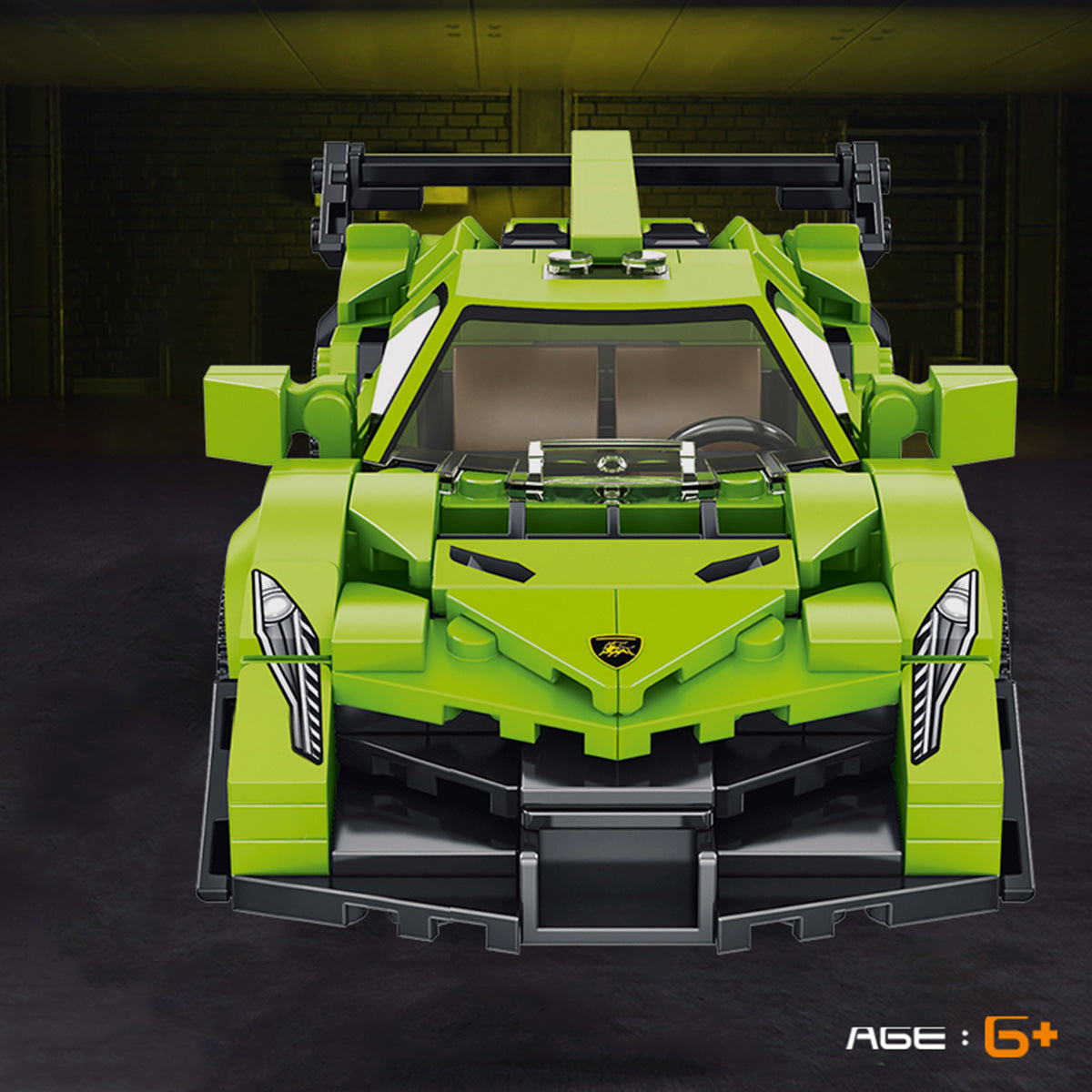 Panlos Brick Racing Veneno introduction with 348 pieces. Features simulated interior design and transparent windshield for realism.