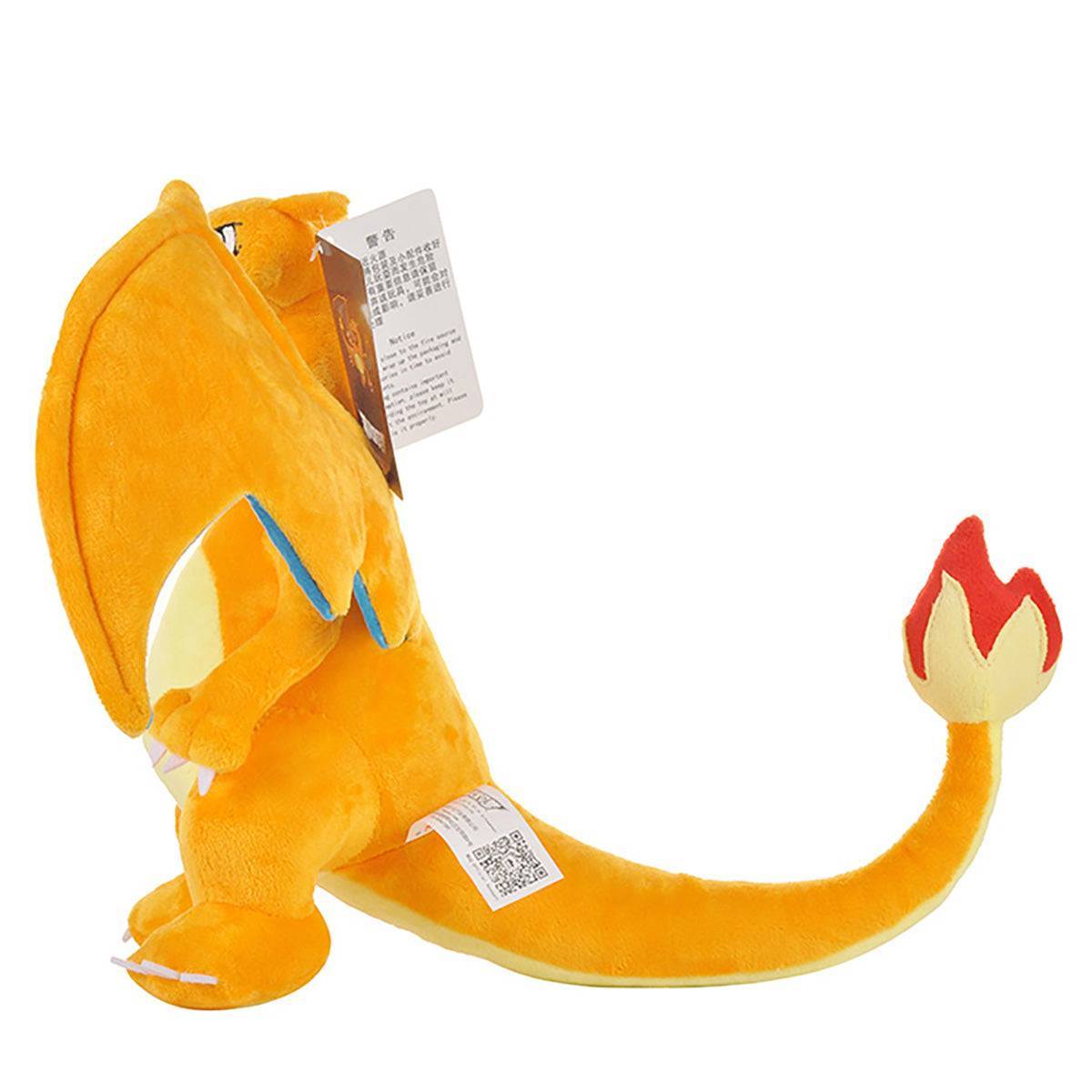 Side angle of the Pokemon Charizard Plush Toy 25cm, featuring its flame tail and soft plush material. Perfect for cuddling and display.