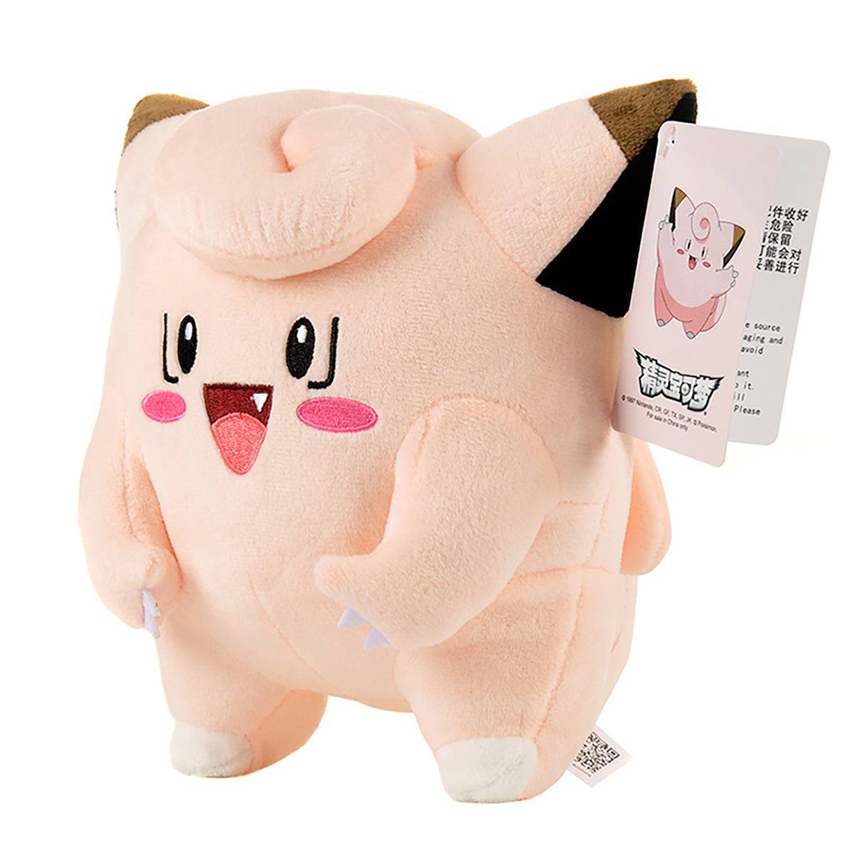 Side angle of Pokemon Clefairy Plush Toy 20.5cm highlighting its adorable expression and soft, huggable material. Ideal for cuddling and display.