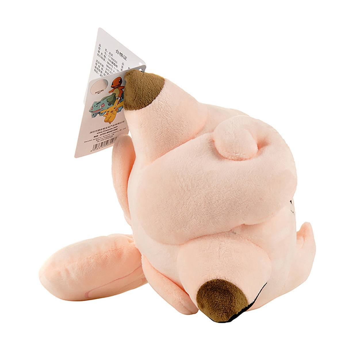 Pokemon Clefairy Plush Toy 20.5cm lying on its side, showing its plush softness and detailed stitching. Great for Pokemon lovers of all ages.
