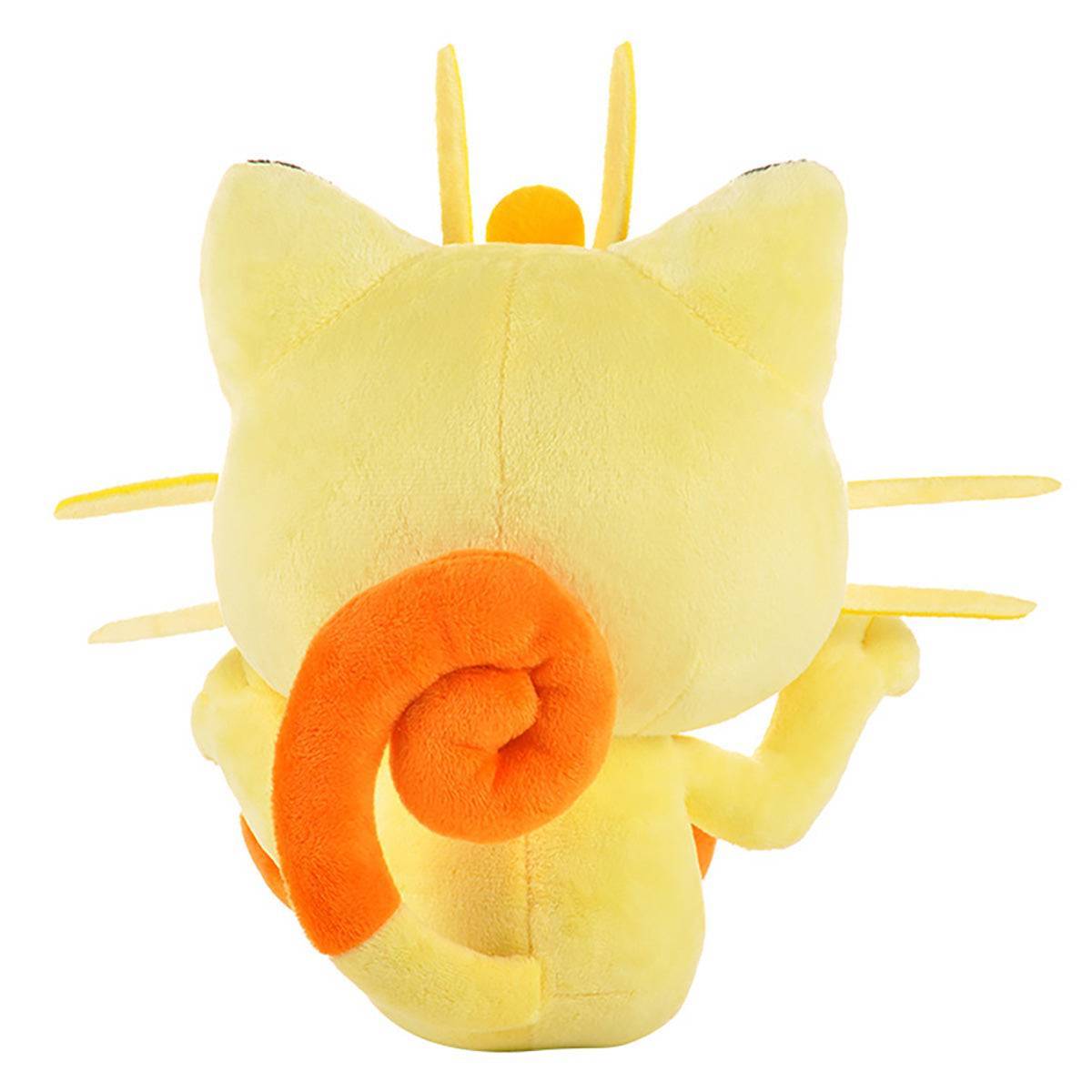 Back view of Pokemon Meowth Plush Toy 25cm showcasing its curled orange tail and soft plush texture. A must-have for Pokemon collectors.