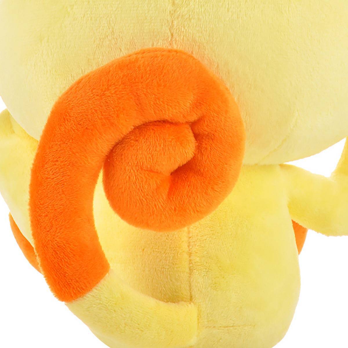 Detailed view of Pokemon Meowth Plush Toy 25cm's curled orange tail, highlighting its soft plush fabric and premium craftsmanship.