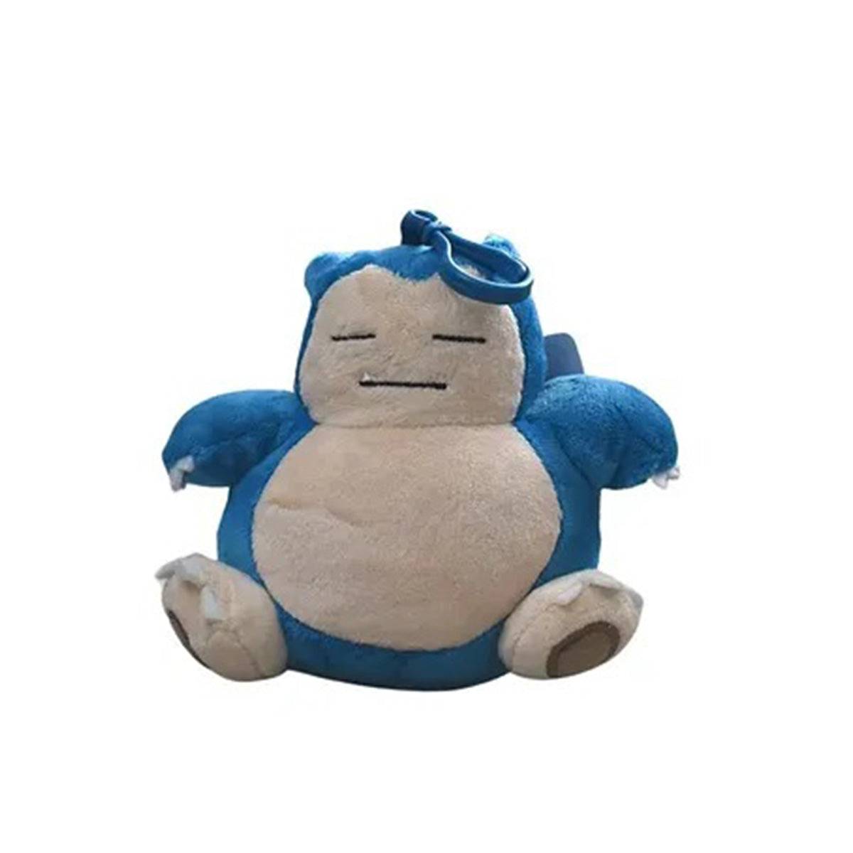 Pokemon Plush Snorlax Keychain 13.5cm lying flat, highlighting its cute sleepy expression and durable keychain clip for easy carrying.