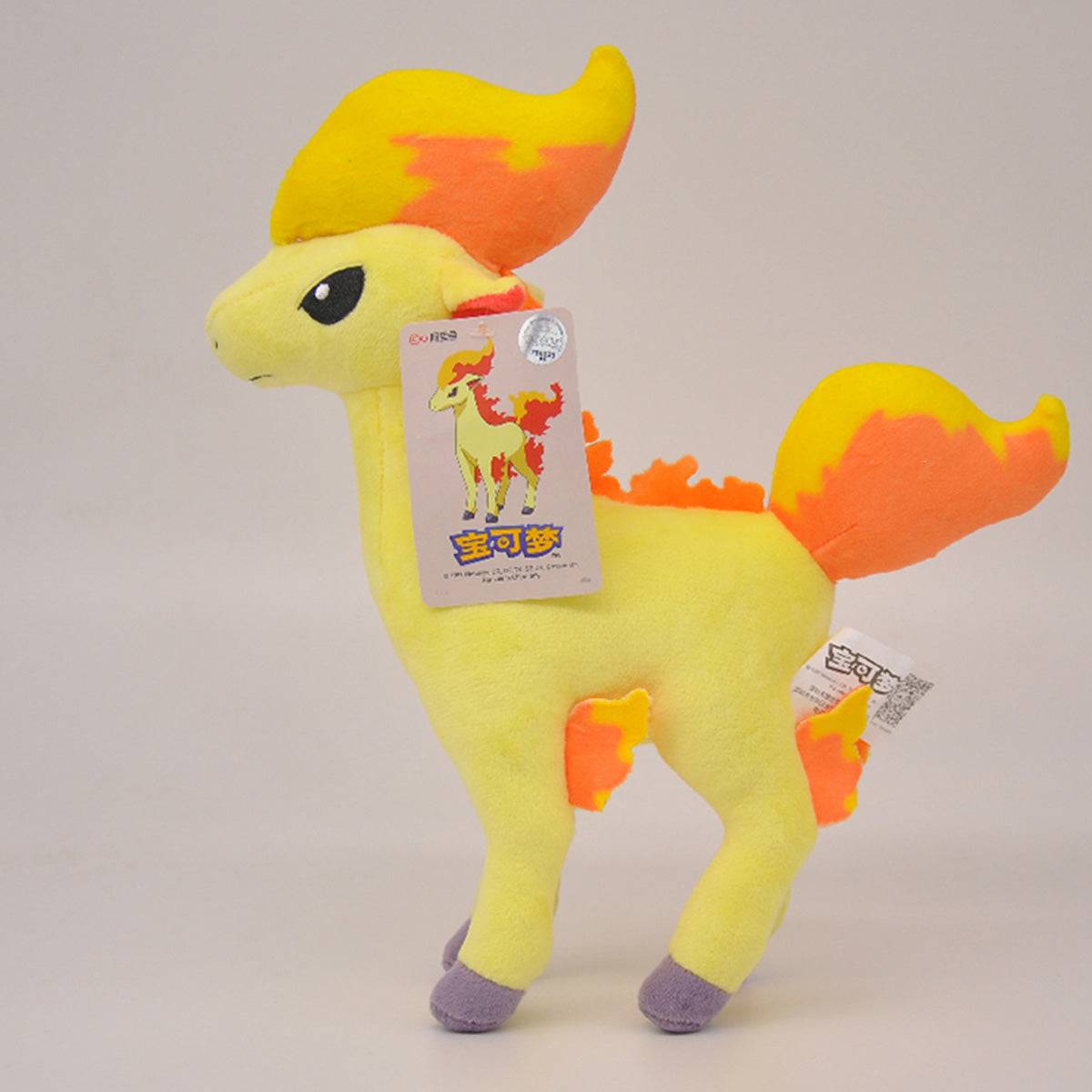 Side view of Pokemon Stuffed Plush Toys Ponyta 28cm, featuring its elegant stance, soft plush material, and detailed embroidery.