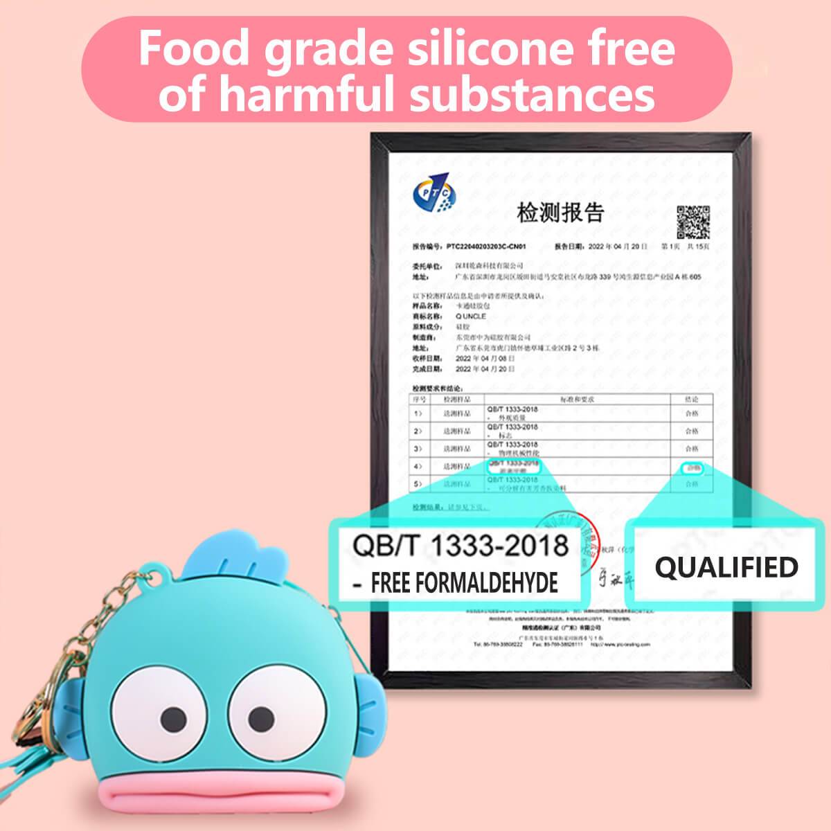 Sanrio Cartoon Silicone Coin Purse Keychain made of food-grade silicone, free of harmful substances. Certified safe and durable for everyday use.
