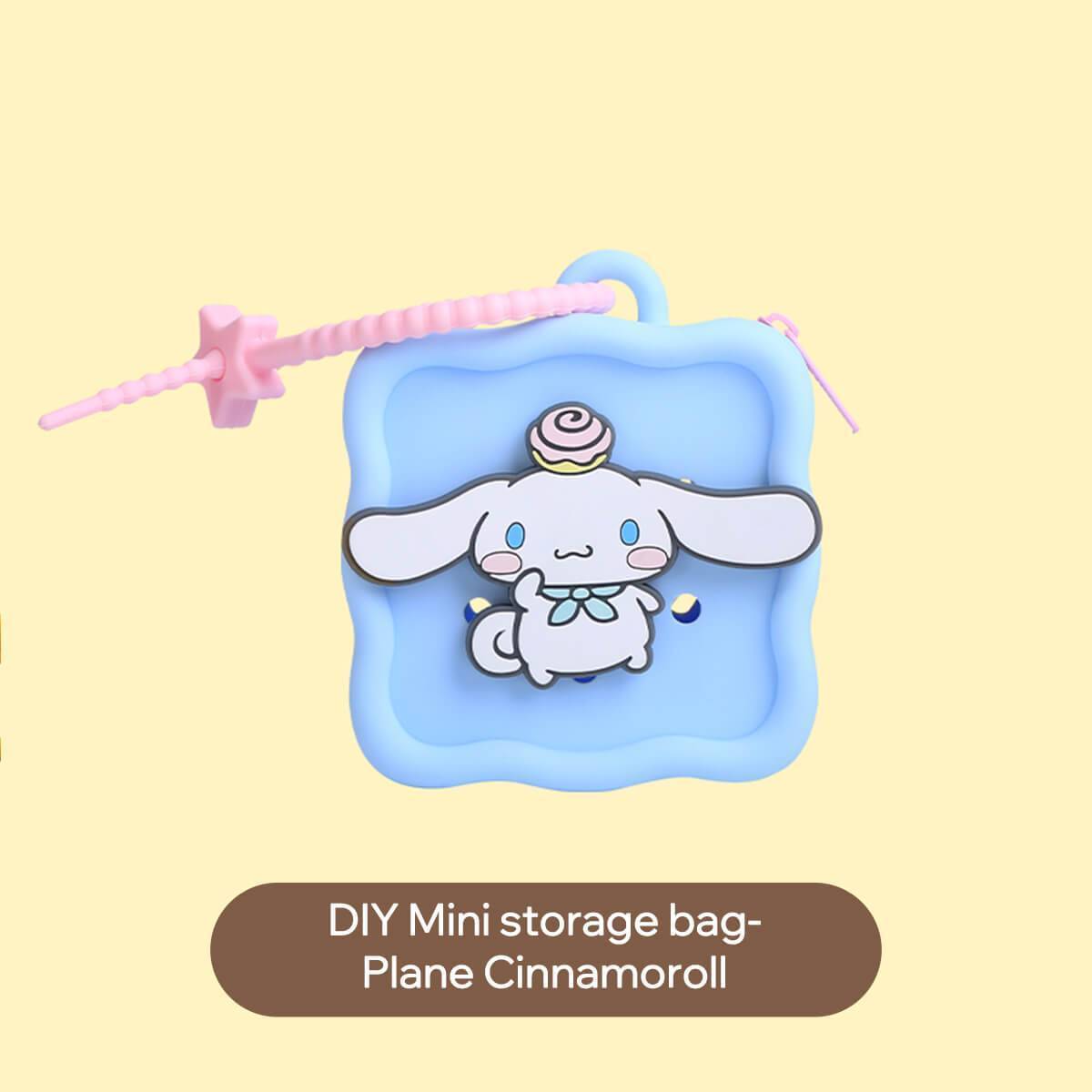 DIY Mini Storage Bag featuring Plane Cinnamoroll in a blue silicone pouch. A charming and practical storage pouch for everyday use.