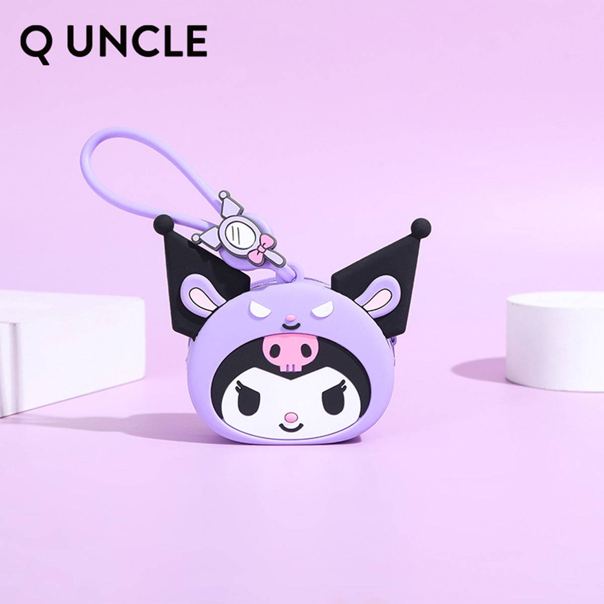 Kuromi-themed silicone coin purse with a wrist strap, featuring a purple and black design. A stylish and durable accessory for kids.