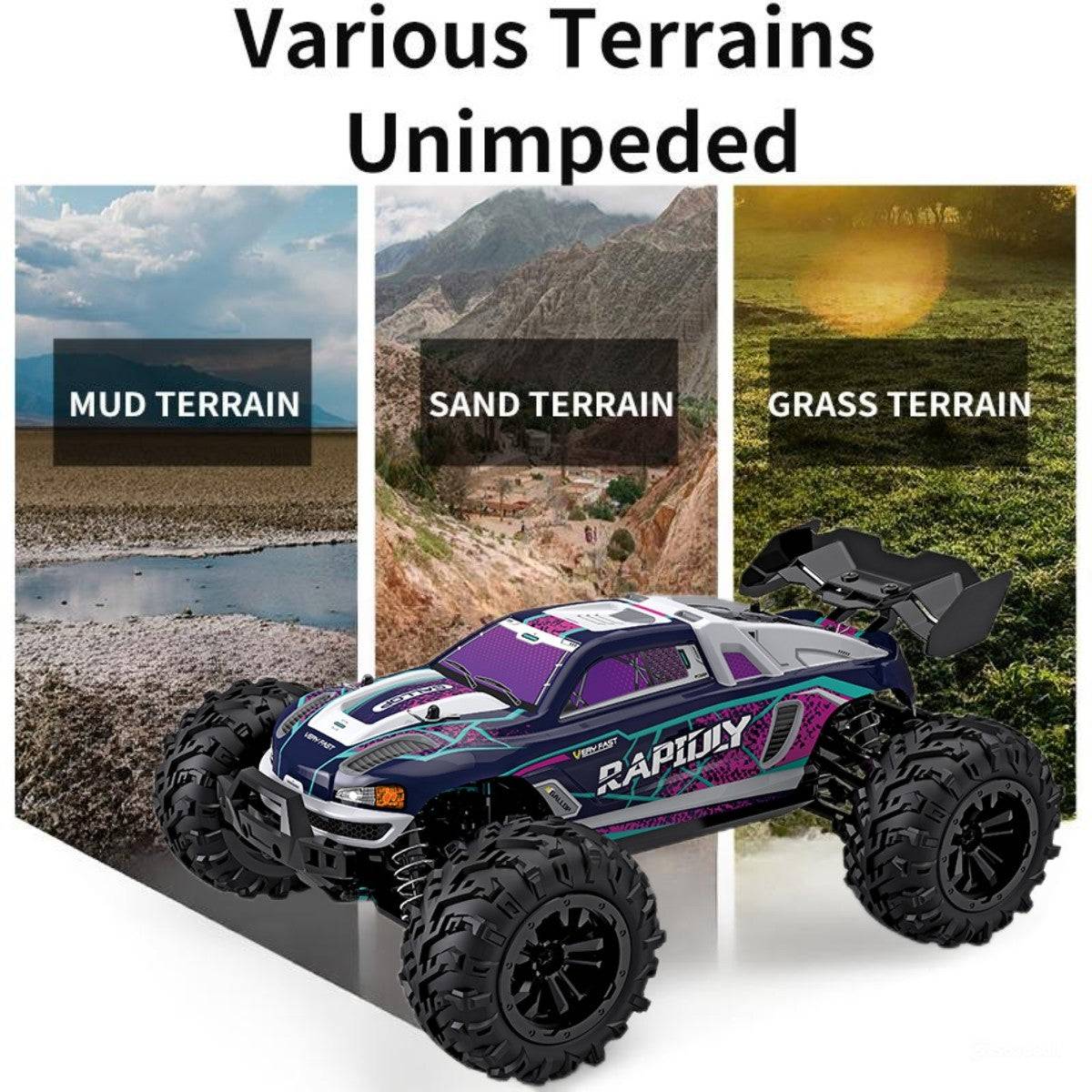 WBRC-I01 remote control car designed for various terrains, including mud, sand, and grass, ensuring an unimpeded driving experience.