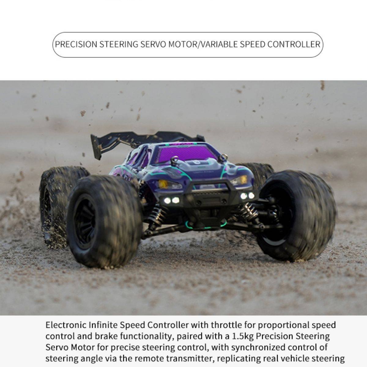 Precision steering servo motor and variable speed controller in the WBRC-I01 RC car, ensuring smooth handling and realistic driving experience.