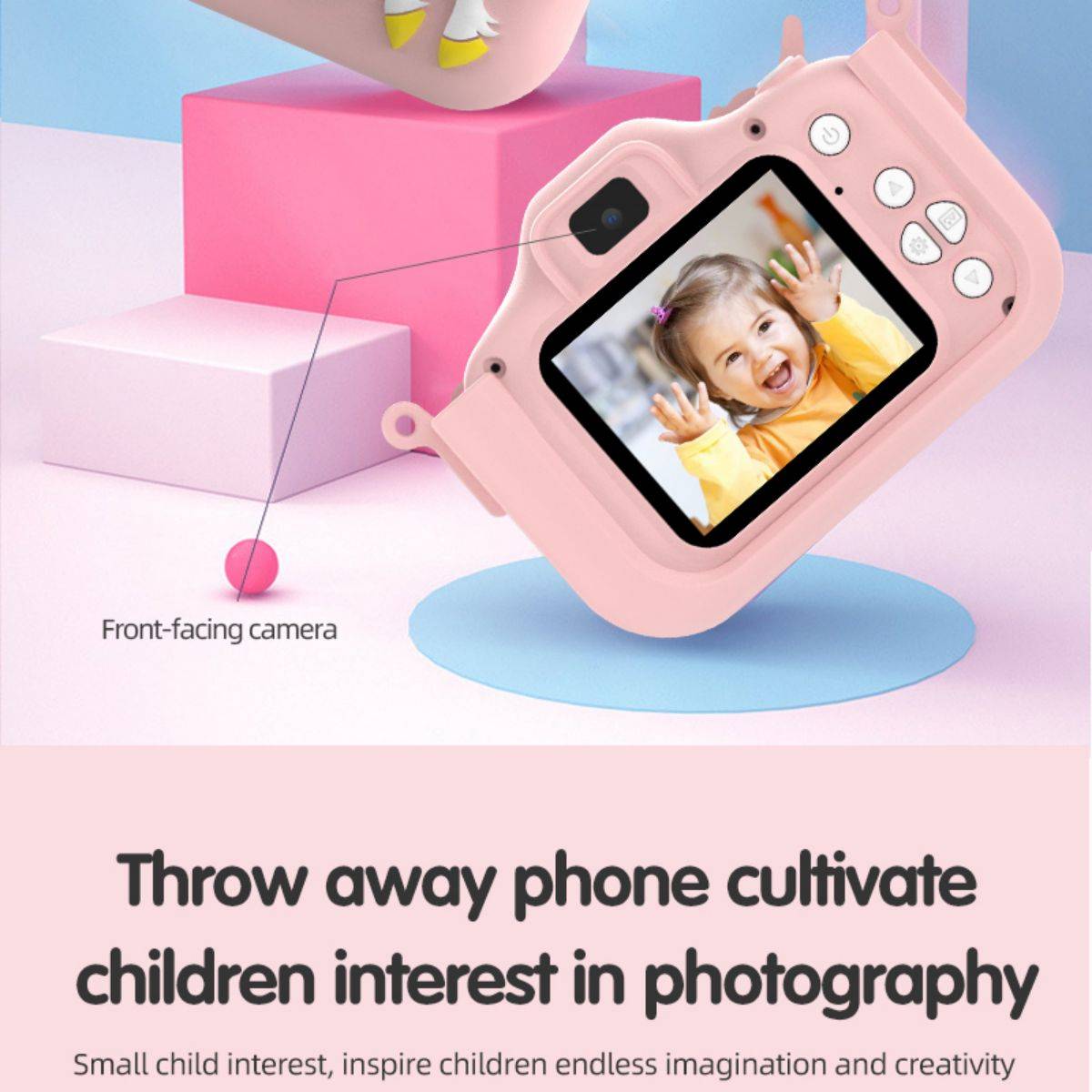 X10S Unicorn Kids Camera with front-facing camera, encouraging children to develop an interest in photography and creativity.