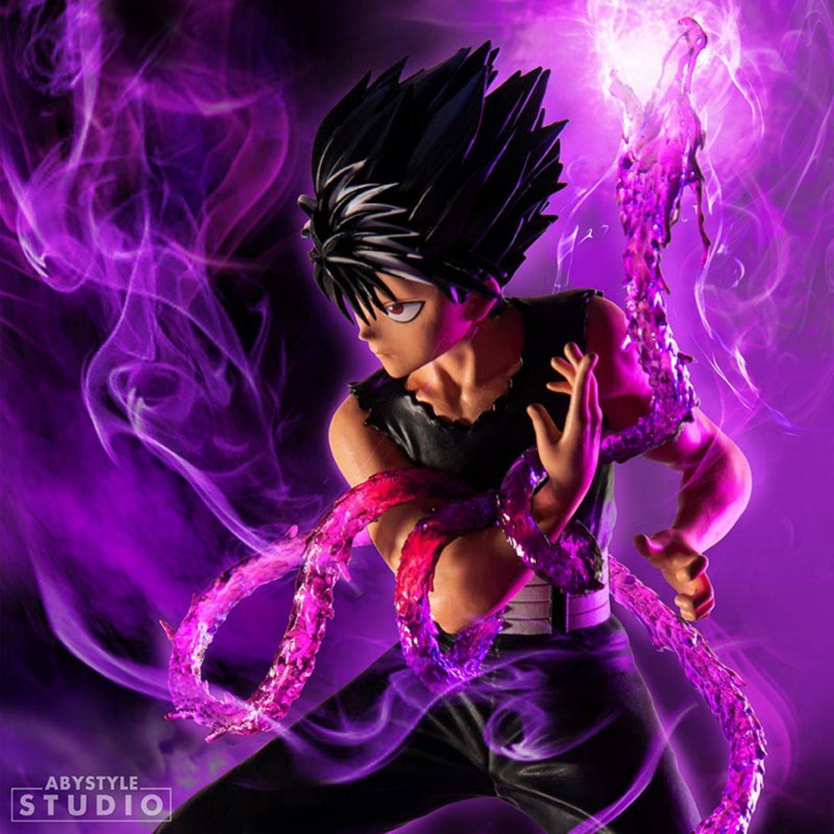 Close-up of ABYstyle Studio's Yu Yu Hakusho Hiei SFC Figure, highlighting the intricate details of his Dragon of the Darkness Flame attack.