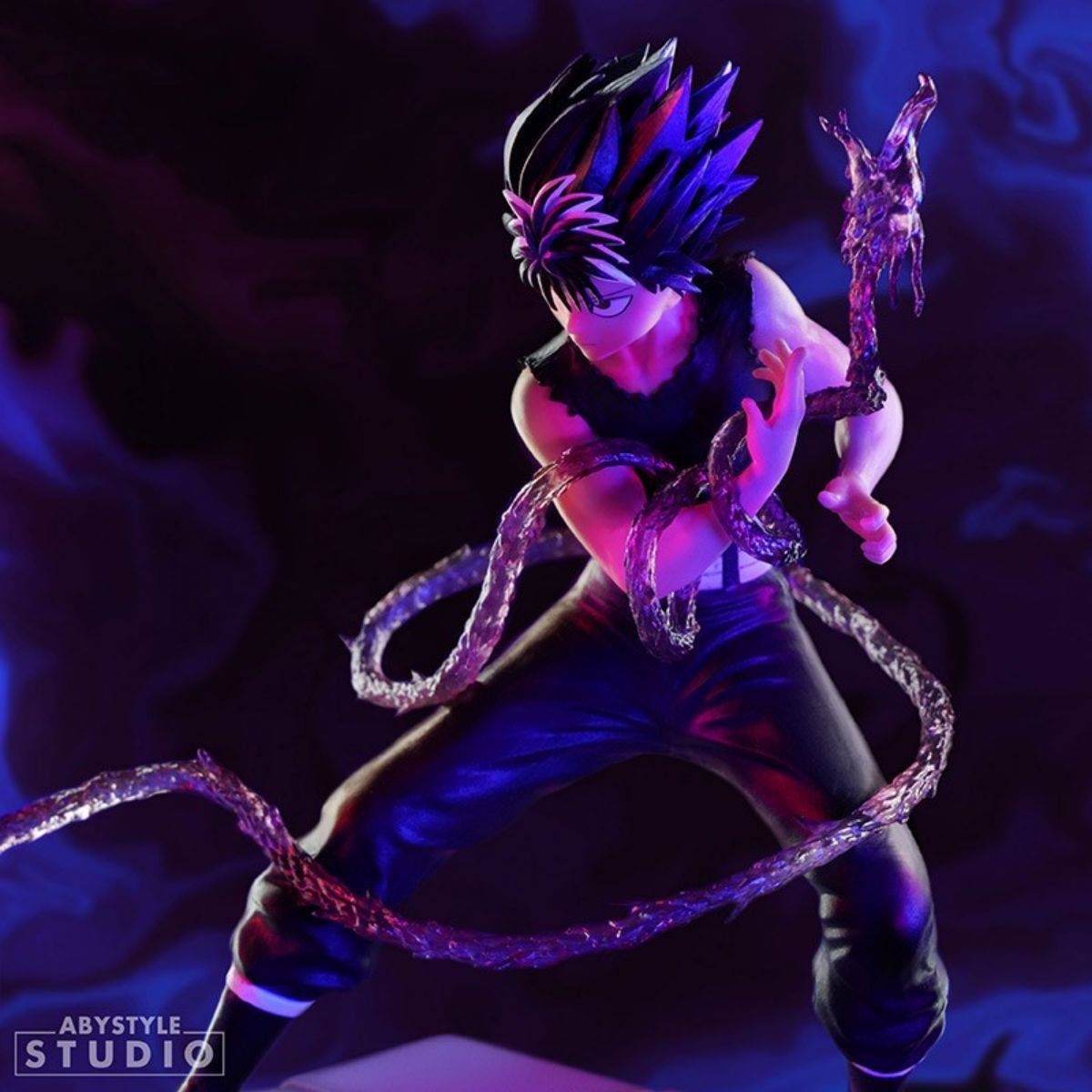 Hiei action figure from ABYstyle Studio with a fierce expression and detailed sculpt, featuring his signature Dragon of the Darkness Flame technique.
