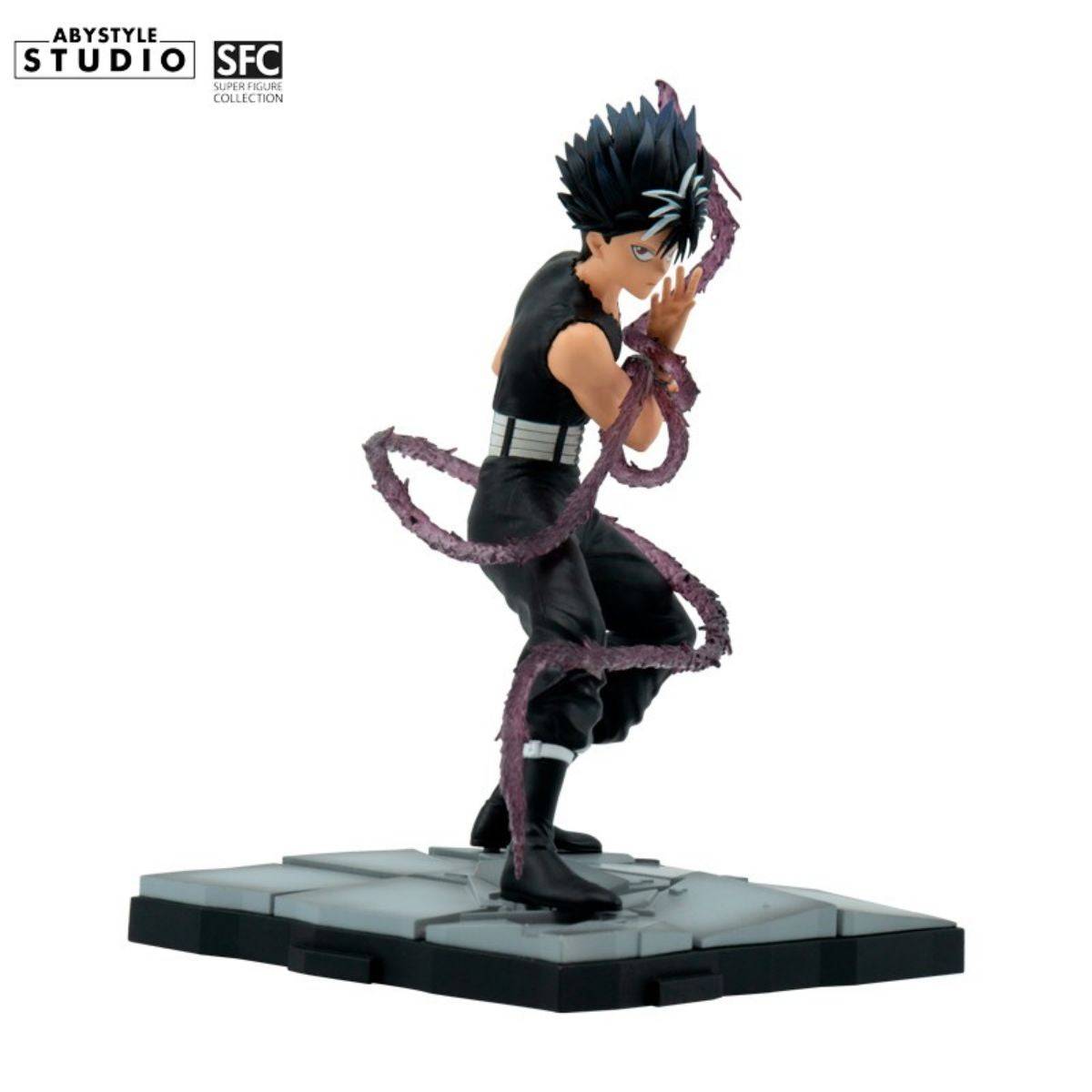 Angled shot of the Hiei SFC Figure by ABYstyle Studio, displaying the swirling purple energy of his Dragon of the Darkness Flame attack.