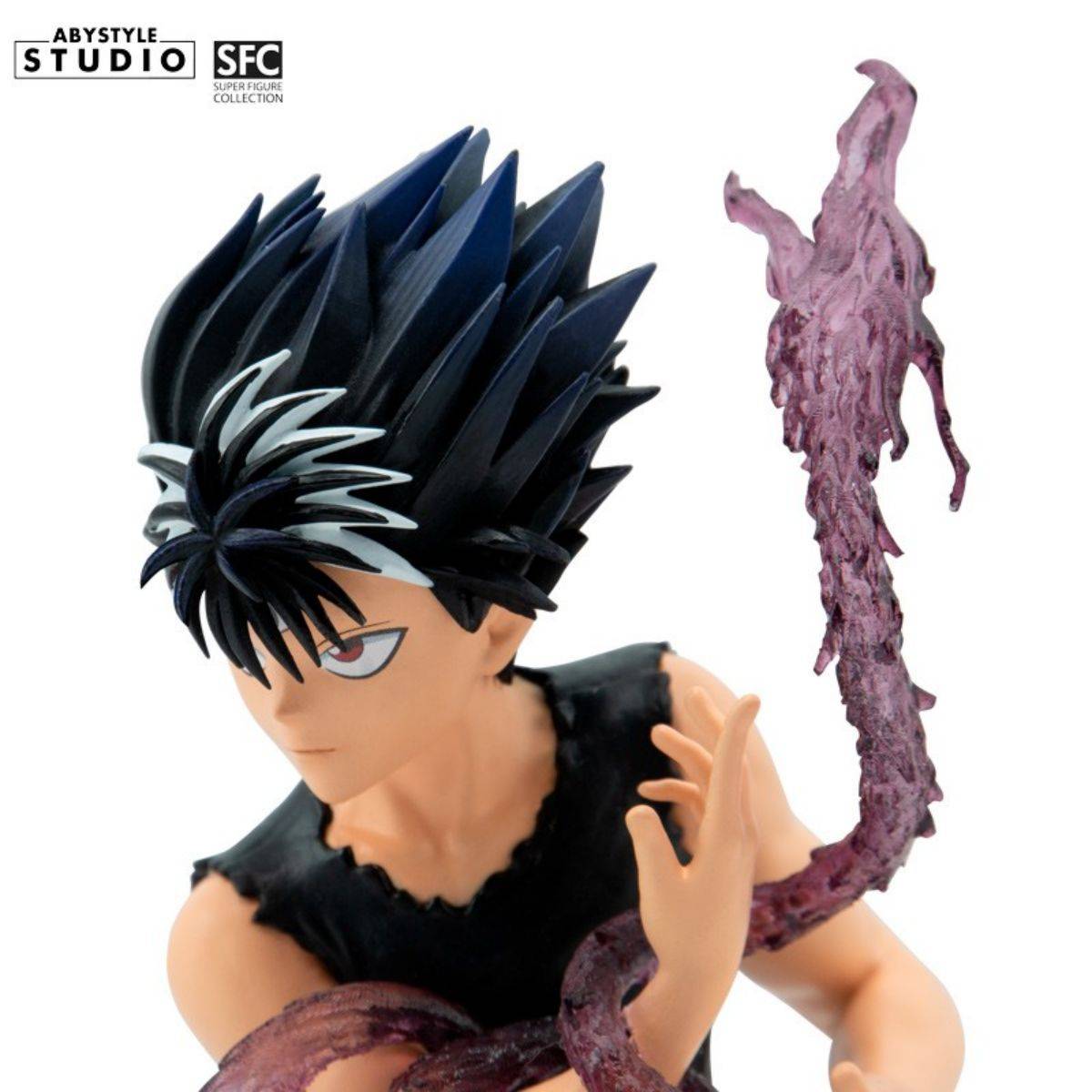 Close-up of Hiei's face and energy effect on the ABYstyle Studio Yu Yu Hakusho SFC Figure, emphasizing the character's intense expression.