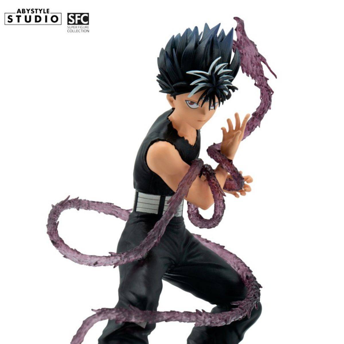 Detailed shot of ABYstyle Studio's Yu Yu Hakusho Hiei SFC Figure, highlighting the sculpted energy effect and battle-ready stance.