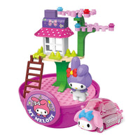 My Melody-themed Four Seasons House capsule toy with a pink and white treehouse, My Melody figure, and matching pink car.