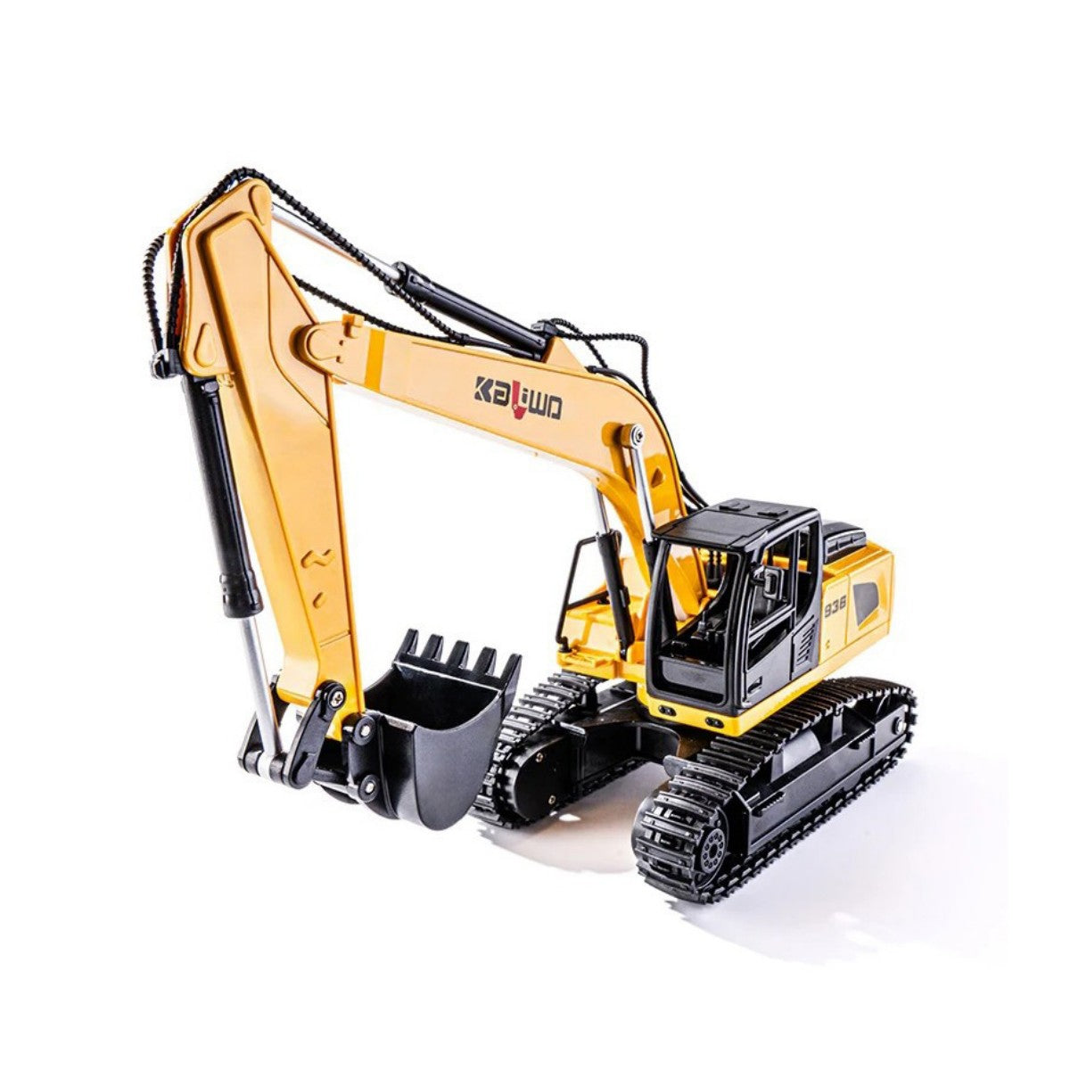 Huina Kaliwoer 13510 1:24 RC Excavator with realistic design, featuring a movable arm and bucket on rugged tracks for remote control play.