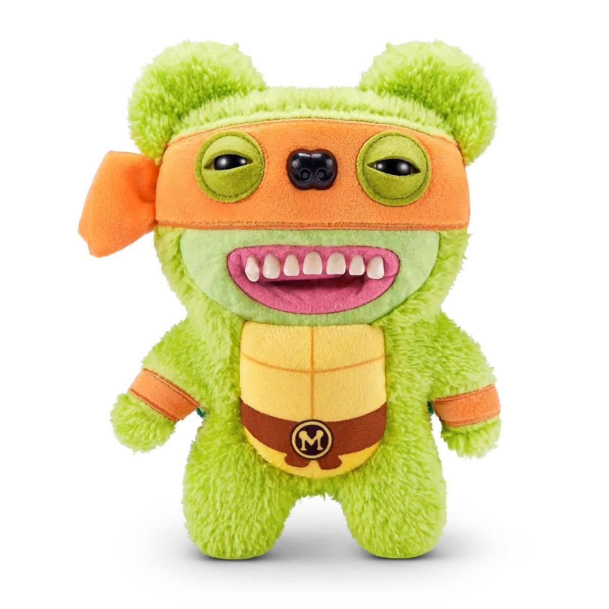 FUGGLER Soft Plush Toy in green with orange mask and turtle shell design. A comical twist on classic superhero plush toys.