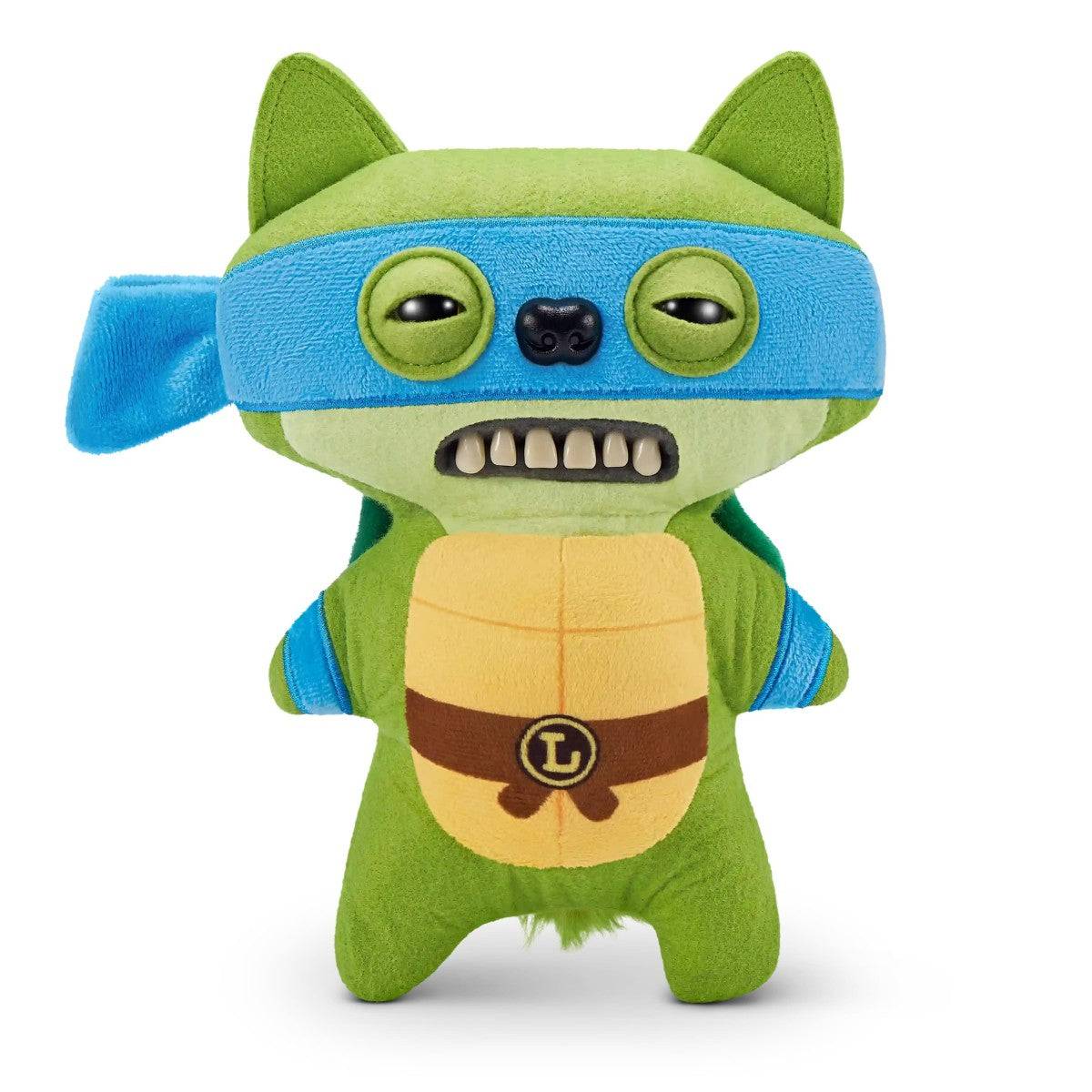 FUGGLER Soft Plush Toy with cat-like features, blue mask, and turtle shell. A unique plush figure for toy collectors.