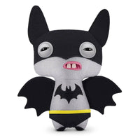 FUGGLER Soft Plush Toy in black bat costume with wings and white eyes. A spooky and silly plush for superhero lovers.