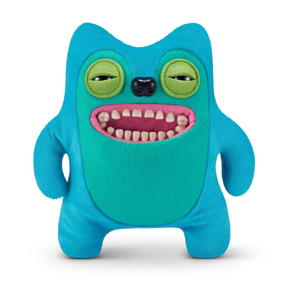 FUGGLER Soft Plush Toy in teal and blue with wide grin and big teeth. A bright and bizarre plush for novelty toy lovers.