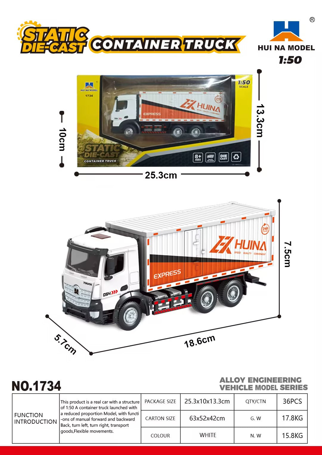 Huina Toy Cars & Trucks(Random Color)