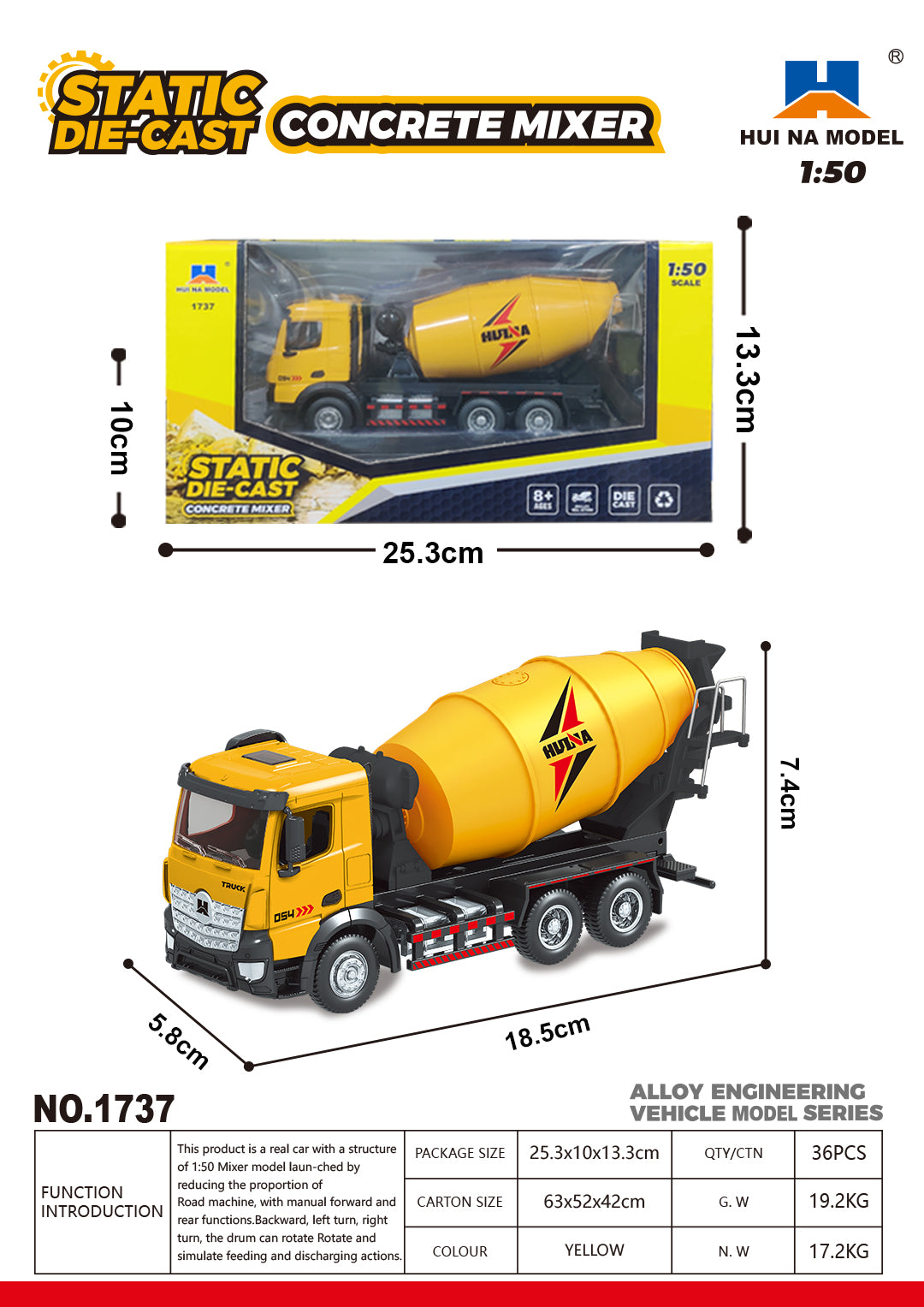 Huina Toy Cars & Trucks(Random Color)