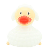 Lilalu Rubber Duck dressed as a fluffy white sheep with a cute expression. A delightful bath toy from the Lilalu Rubber Ducks Baby Bath Toys Blind Box.