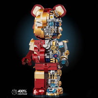 Wangao Robot Bear Brick in red and gold armor design, featuring mechanical gears and robotic elements. Ideal for building block toy collectors.