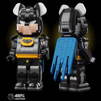 Black Wangao Robot Bear Brick styled like a superhero with a cape and bat emblem, perfect for fans of themed building block toys.