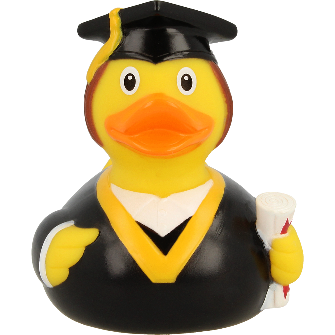 Lilalu Rubber Duck dressed as a graduate with a cap, gown, and diploma. A perfect bath toy from the Lilalu Rubber Ducks Baby Bath Toys Blind Box.