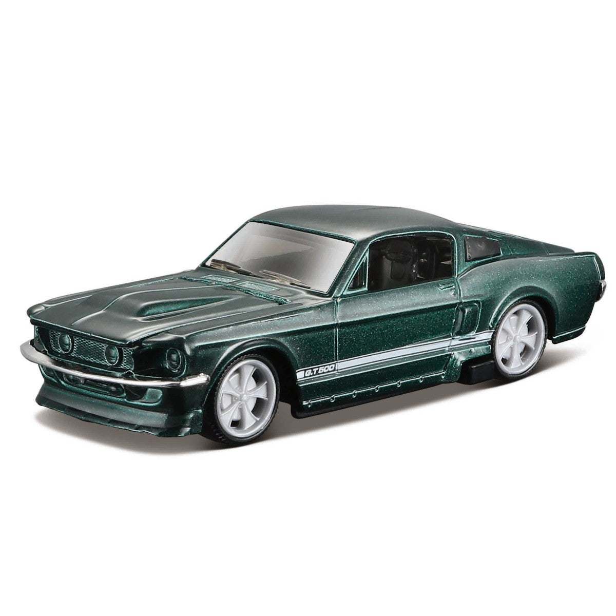 Bburago 1:64 Ford Mustang Shelby GT500 alloy model car in green with realistic detailing. A perfect collectible for muscle car fans.