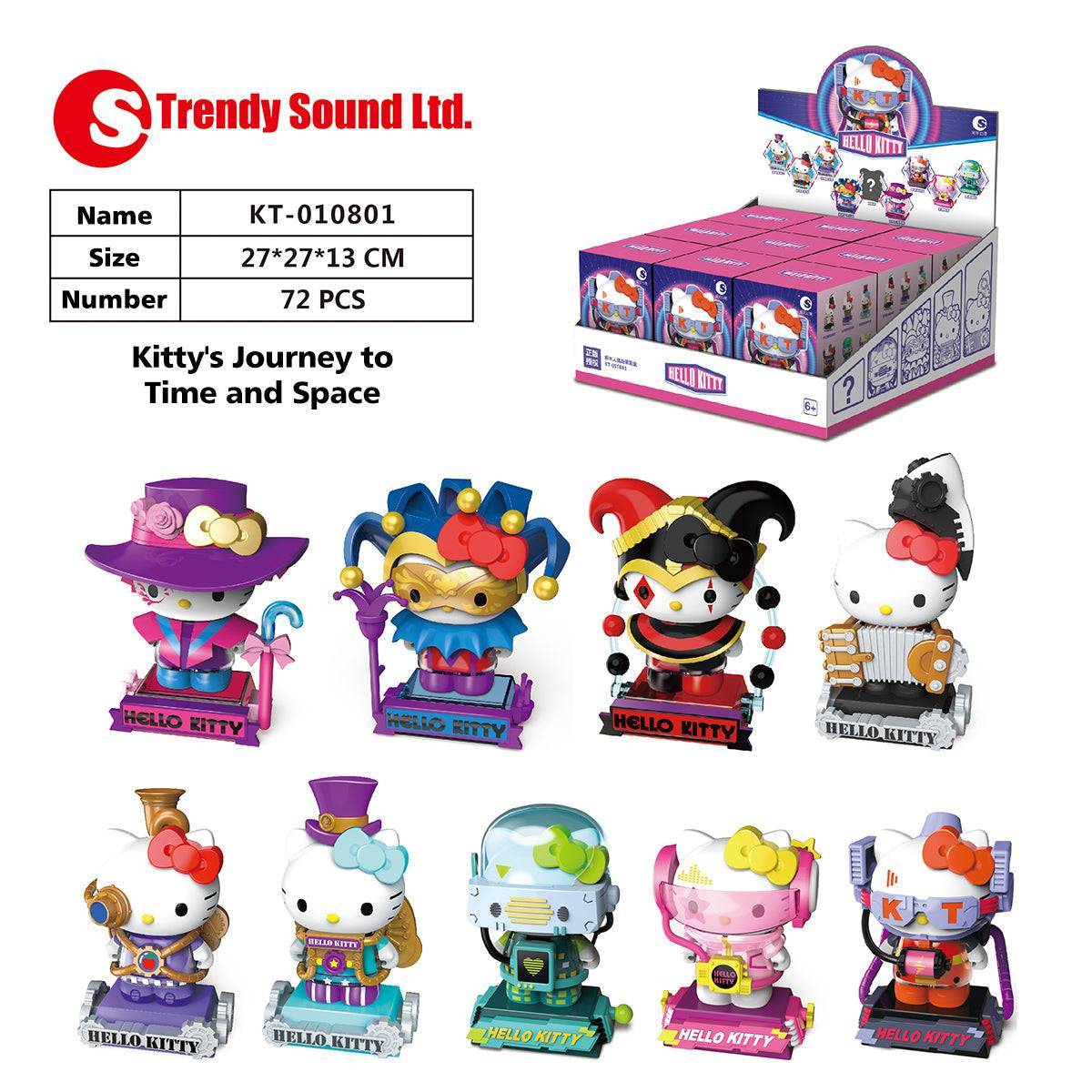 9Pcs Hello Kitty Time Travel Building Blocks Blind Box KT-010801