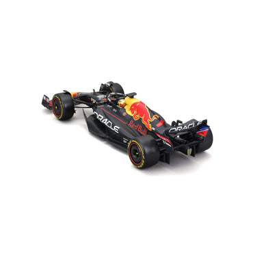 Rear view of Bburago 1:24 F1 Car Model Red Bull Racing RB18 #1 Verstappen, showcasing aerodynamic design and Red Bull branding.