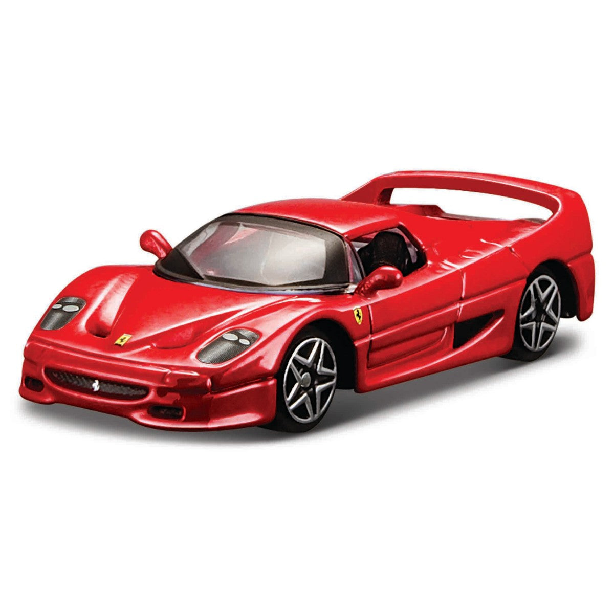 Bburago 1:64 Ferrari F50 alloy model car in red with black interior. A premium collectible toy car with realistic details for Ferrari fans and collectors.