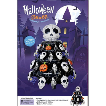 Halloween skull assembly balloon with eerie skeleton and pumpkin design. Ideal for spooky party decorations and festive Halloween setups.