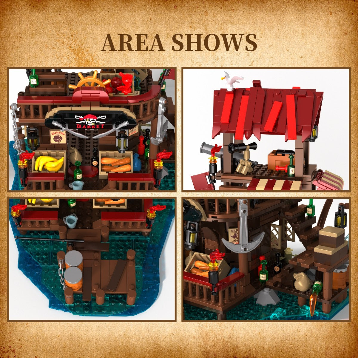 IAMBRICK 31111 Pirate's Bay Market Building Set