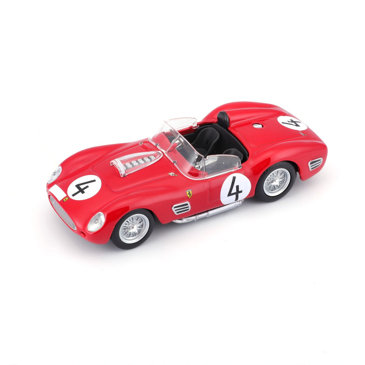 Bburago 1:43 Ferrari 250 Testa Rossa 1959 alloy model car in red with race number 4, featuring detailed design and die-cast construction.