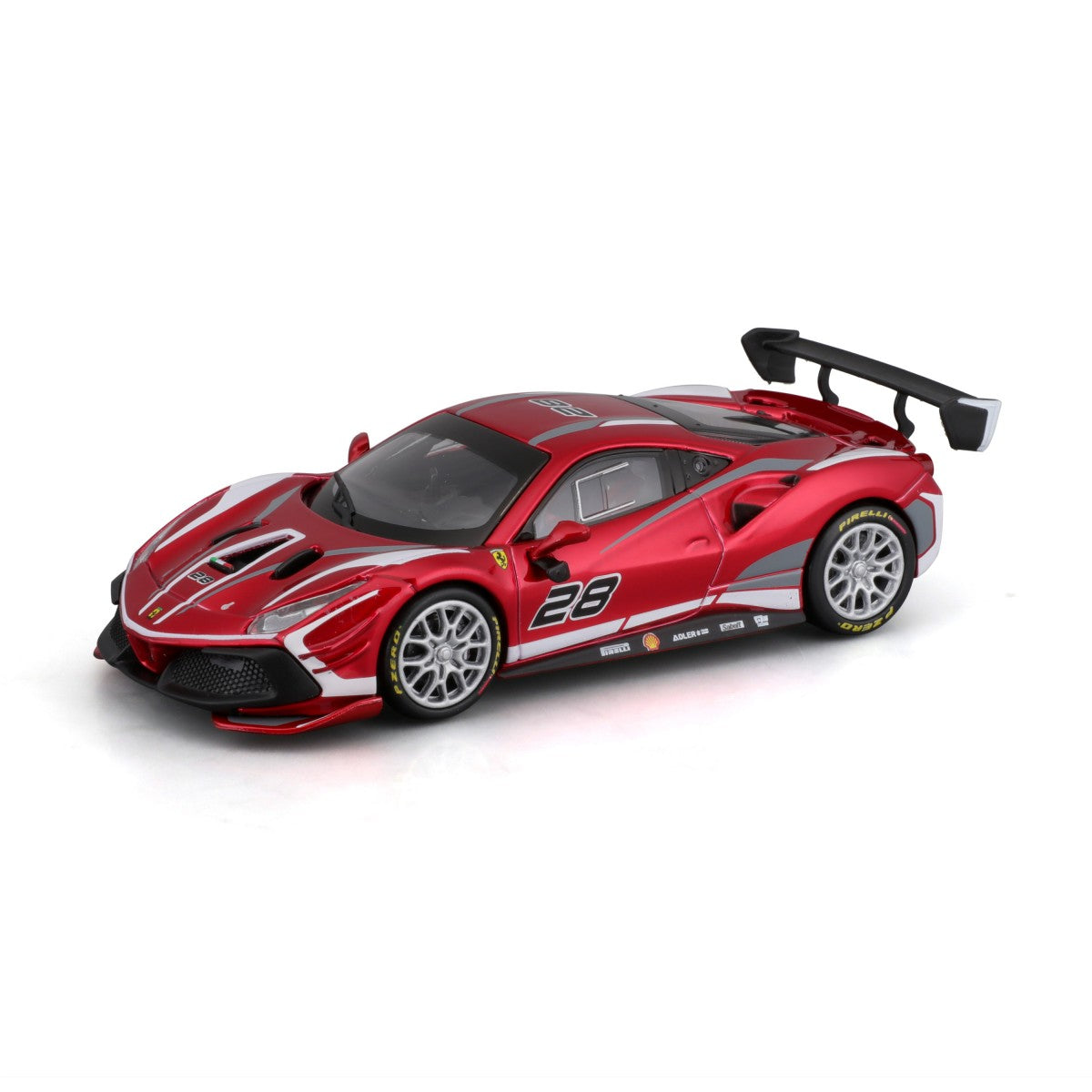 Bburago 1:43 Ferrari Challenge EVO 2020 alloy model car in red with racing decals and aerodynamic design. Perfect for collectors and Ferrari enthusiasts.