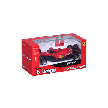 Bburago 1:43 Ferrari SF21 #55 Carlos Sainz model in red box with Ferrari branding, a must-have for Formula 1 enthusiasts and collectors.