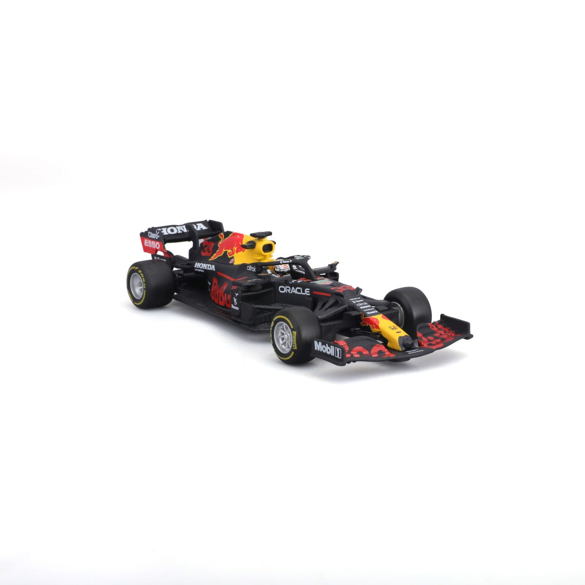 Bburago 1:43 F1 Red Bull Racing RB16B #33 Max Verstappen diecast model with helmet, featuring detailed livery and realistic design for collectors.