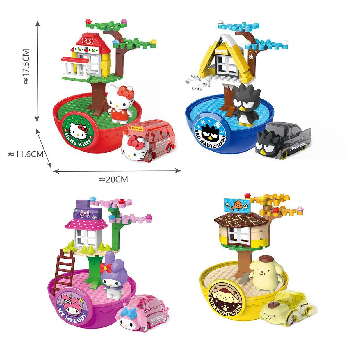 Sanrio Hello Kitty Four Seasons Houses Capsule Toys featuring four collectible building sets with characters and themed treehouse designs.