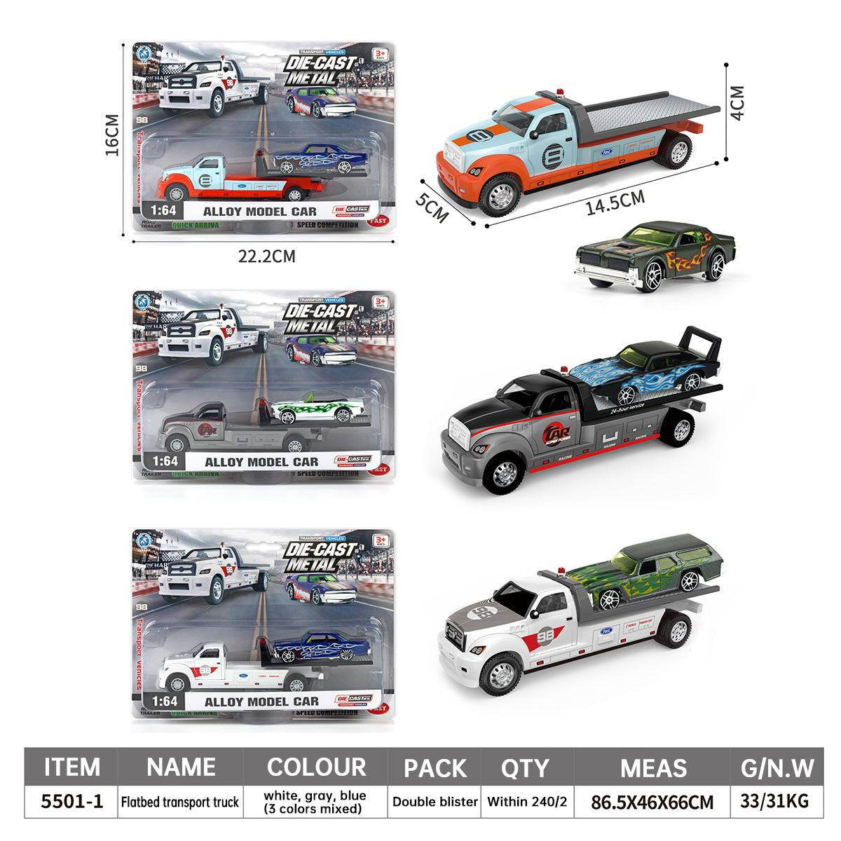 1:64 alloy diecast model cars with flatbed transport truck. Realistic detailing and pull-back mechanism, perfect for collectors and kids.