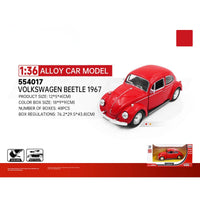 RMZ CiTY 1:36 Volkswagen Beetle 1967 diecast model car in classic red with vintage detailing and pullback action. A nostalgic collectible.