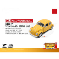 RMZ CiTY 1:36 Volkswagen Beetle 1967 diecast model car in yellow with retro design and durable alloy body. Great for display or play.