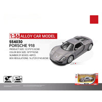 RMZ CiTY 1:36 Porsche 918 diecast model car in silver with detailed interior and alloy body. Ideal for display and play.