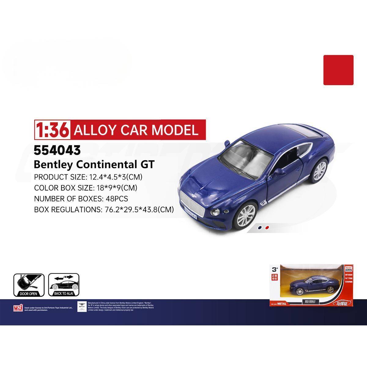 RMZ CiTY 1:36 Classic Alloy Diecast Model Car - Bentley Continental GT in blue. Features realistic details, durable alloy construction, and pullback action.