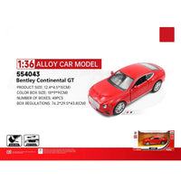 RMZ CiTY 1:36 Classic Alloy Diecast Model Car - Bentley Continental GT in red. Features realistic details, pullback action, and durable alloy construction.