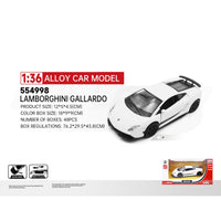 RMZ CiTY 1:36 Classic Alloy Diecast Model Lamborghini Gallardo in white. Features realistic details, pullback function, and durable alloy construction. Ideal for collectors and kids.